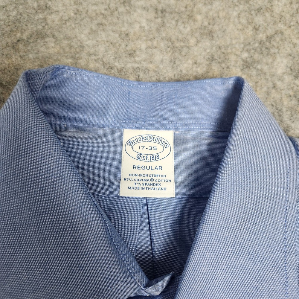 Brooks Brothers Dress Shirt Men 17-35 Blue Main Store Regular Fit Non Iron Prep - Picture 3 of 6